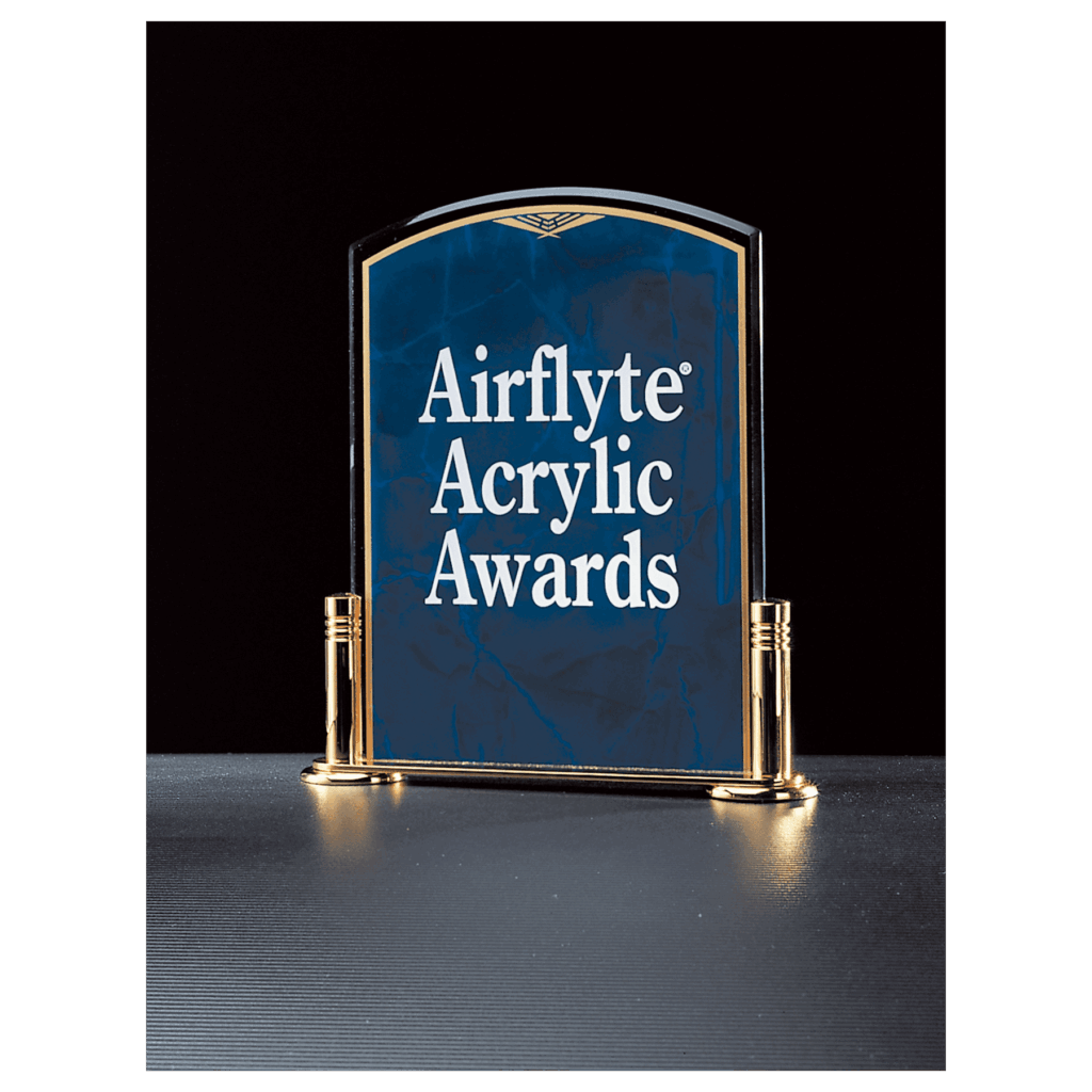 6" x 7"  Airflyte Sapphire Marble Acrylic with Gold-Plated Brass Stand
