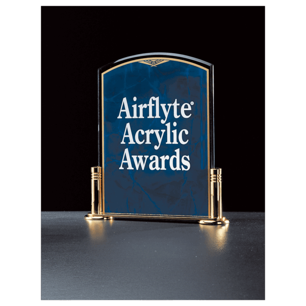 6" x 7"  Airflyte Sapphire Marble Acrylic with Gold-Plated Brass Stand