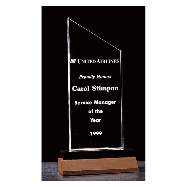4 1/2" x 9 1/4"  Zenith Series Clear Acrylic with Black Acrylic Base and Walnut Base