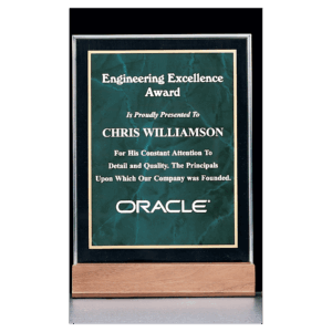 5" x 7 5/8" Emerald Marble Acrylic Award with American Walnut Base
