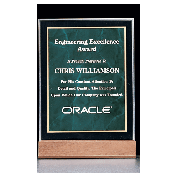 5" x 7 5/8" Emerald Marble Acrylic Award with American Walnut Base
