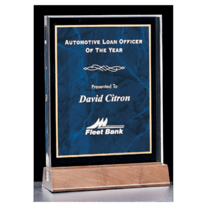 5" x 7 5/8" Sapphire Marble Acrylic Award with American Walnut Base