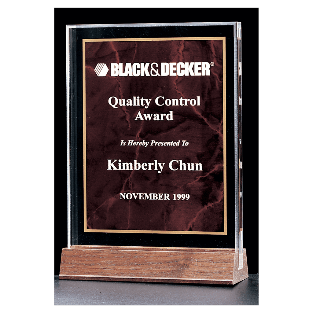 6" x 8 5/8" Ruby Marble Acrylic Award with American Walnut Base