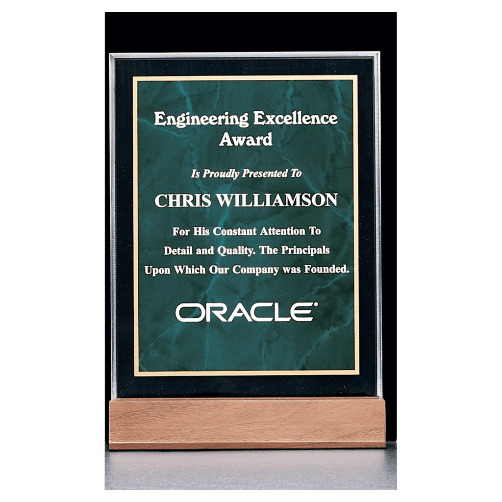 7" x 9 5/8" Emerald Marble Acrylic Award with American Walnut Base