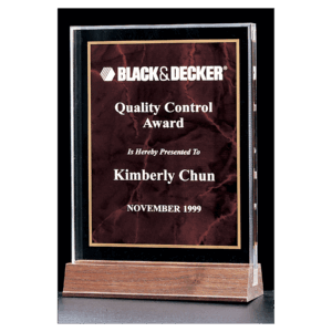 7" x 9 5/8" Ruby Marble Acrylic Award with American Walnut Base
