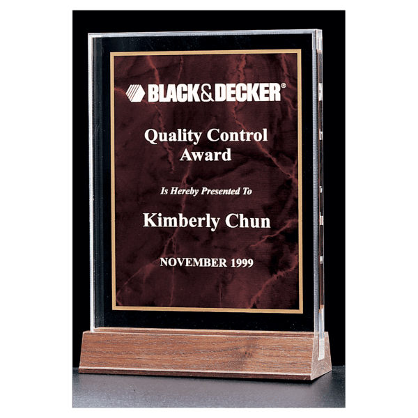 7" x 9 5/8" Ruby Marble Acrylic Award with American Walnut Base