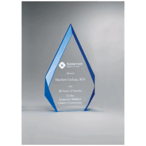 5 1/4" x 8 7/8" Flame Series Clear Freestanding Acrylic with Blue Accented Bevels
