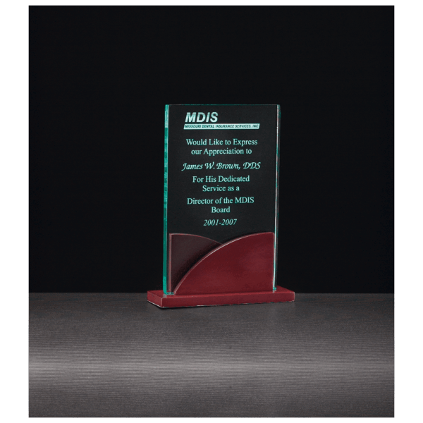 4 7/8" x 6 1/2" Premium Series Jade Acrylic on Mahogany Finish Base