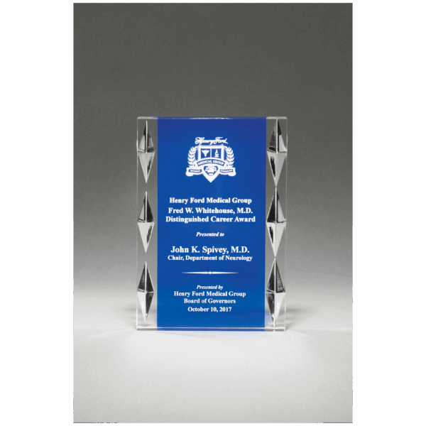 5" x 7" Freestanding Acrylic with Blue Background and Carved Jewel Accents