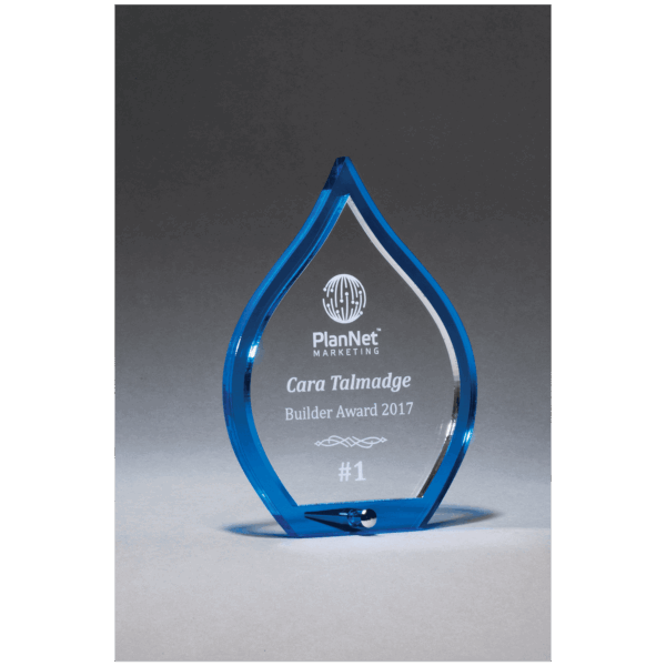 4 1/2" x 6 1/4" Blue Flame Acrylic with Clear Pop-Out Center and Silver Metal Post