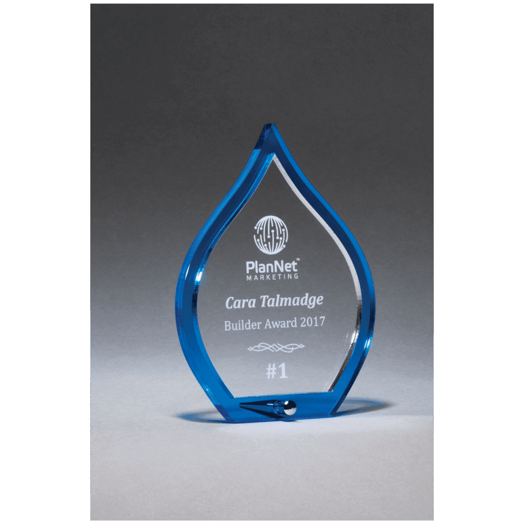 6" x 8 1/4" Blue Flame Acrylic with Clear Pop-Out Center and Silver Metal Post