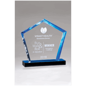 7" x 8" Diamond Series Acrylic Award with Blue Accent Blue Mirror-Topped Base