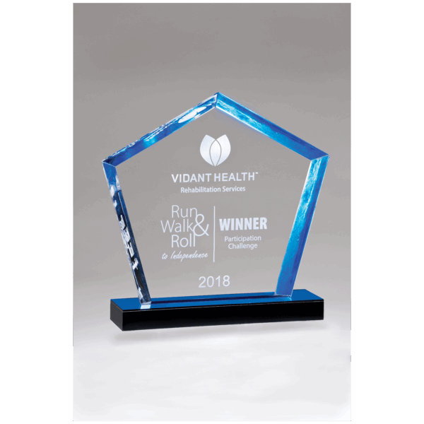 8" x 9" Diamond Series Acrylic Award with Blue Accent Blue Mirror-Topped Base