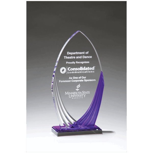 4 3/4" x 9" Tidal Series Acrylic with Printed Violet Accent and Violet Mirror-Topped Base