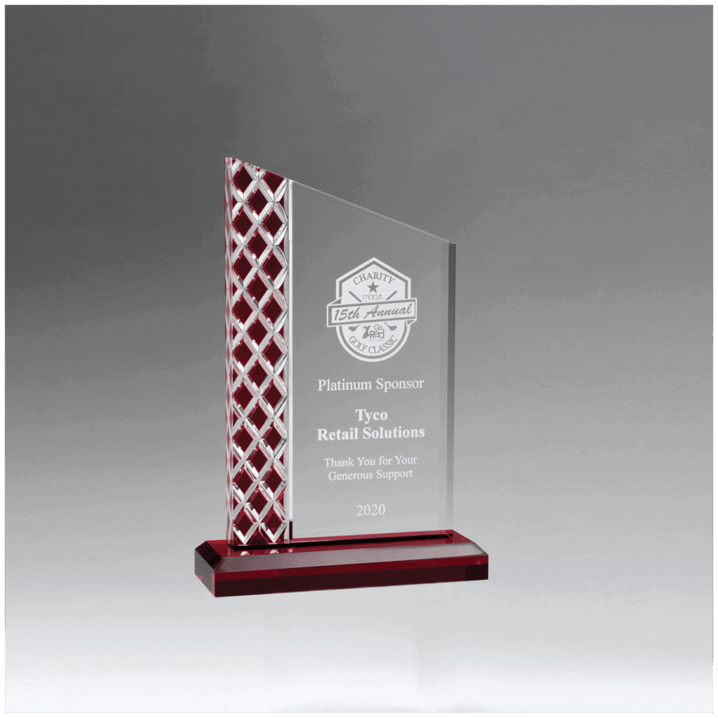 5 1/2" x 7 1/4" Zenith Series Clear Acrylic with Lattice Pattern and Red Metallic Accent