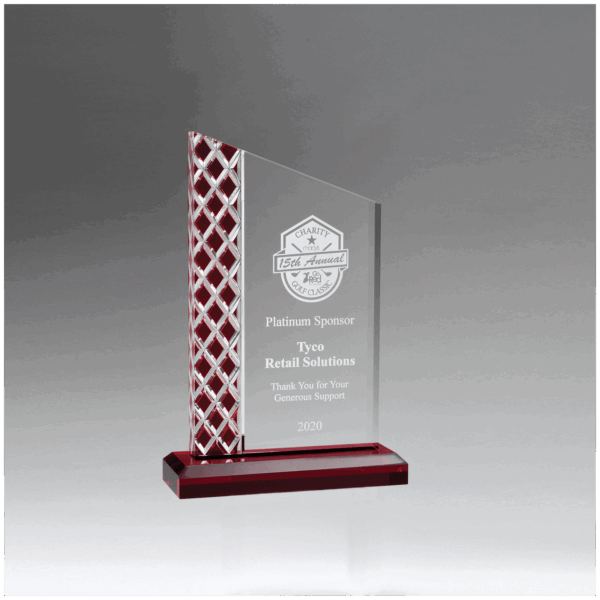 5 1/2" x 7 1/4" Zenith Series Clear Acrylic with Lattice Pattern and Red Metallic Accent