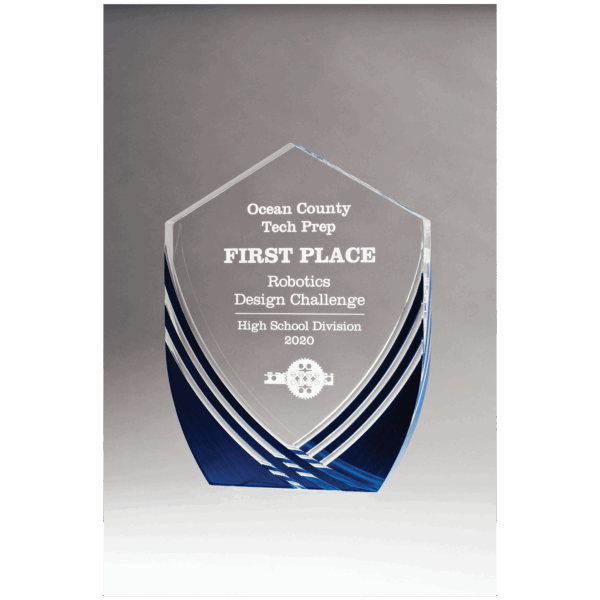 5 3/4" x 7 1/2" Shield Series Clear Acrylic with Polished Score Lines and Blue Metallic Accent