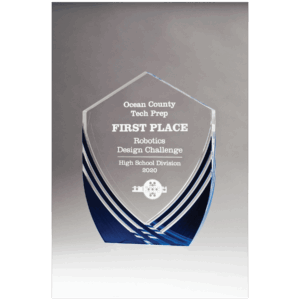 7 3/8" x 9 1/2" Shield Series Clear Acrylic with Polished Score Lines and Blue Metallic Accent