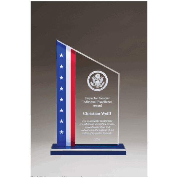 6" x 8 3/4" Zenith Series Acrylic with American Flag Design, Blue Mirror Top Blue Base