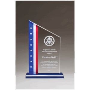 6 3/8" x 9 3/4 " Zenith Series Acrylic with American Flag Design, Blue Mirror Top Base