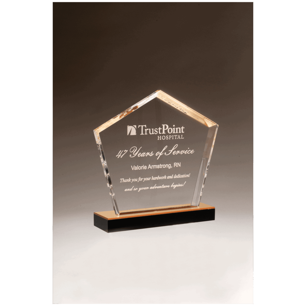6" x 7" Diamond Series Acrylic with Gold Accent and Gold Mirror Top Black  Base