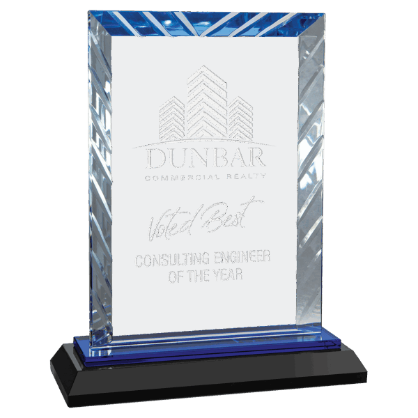 7" Clear Rectangle Accent Glass on Blue and Black Reflective Base