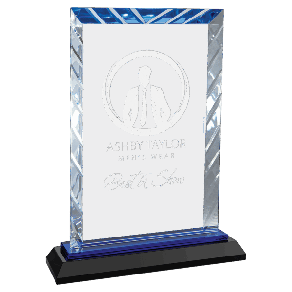 8" Clear Rectangle Accent Glass on Black and Blue Reflective Base