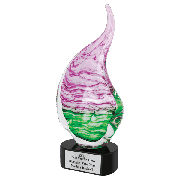 15 1/2" Pink/Green Art Glass