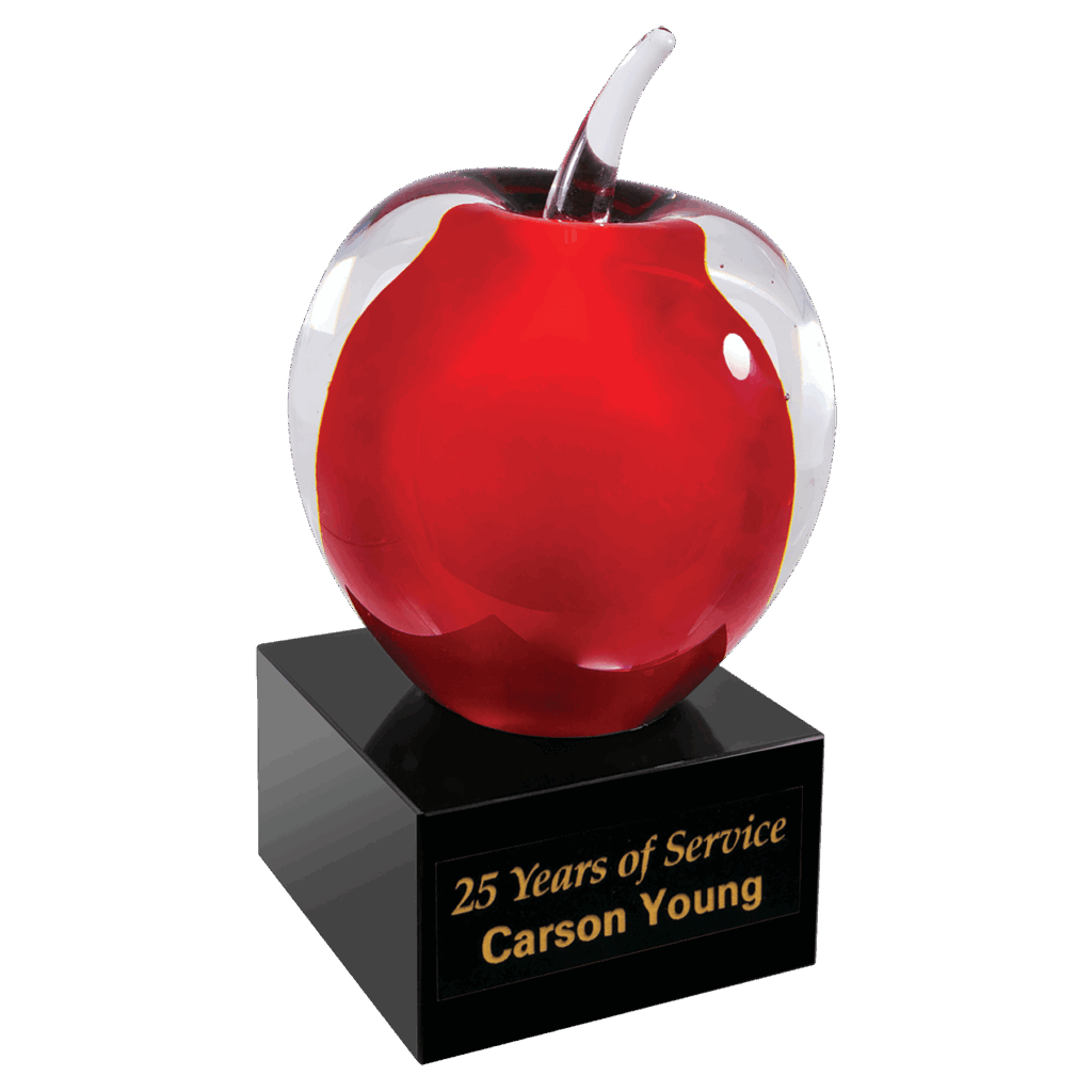 5 3/4" Red and Clear Glass Apple with Black Base