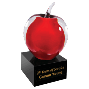 5 3/4" Red and Clear Glass Apple with Black Base