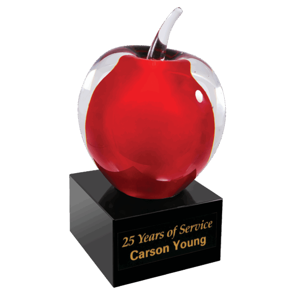 5 3/4" Red and Clear Glass Apple with Black Base