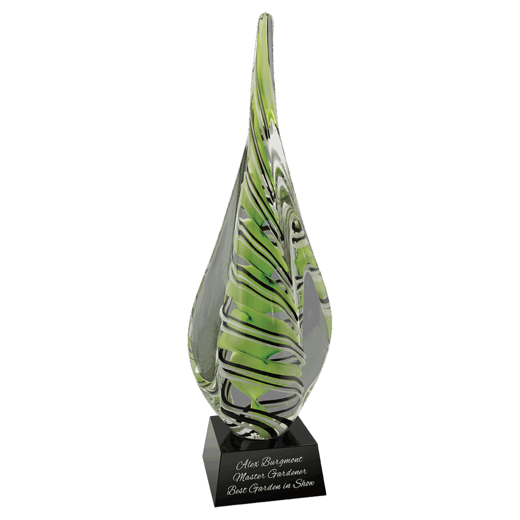 17 1/2" Green/White/Black Spire Art Glass