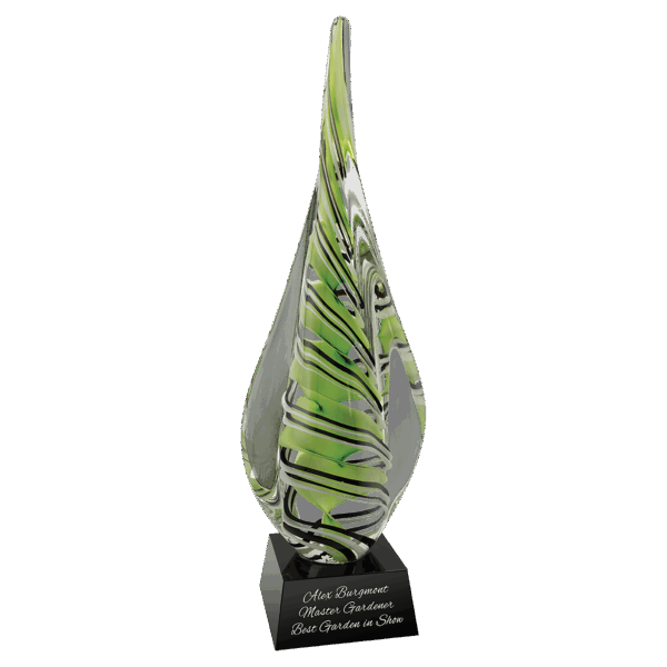 17 1/2" Green/White/Black Spire Art Glass