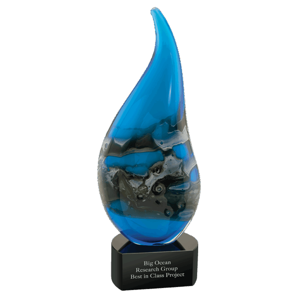 11 1/2" Blue with Gray and White Accent Curved Raindrop Art Glass