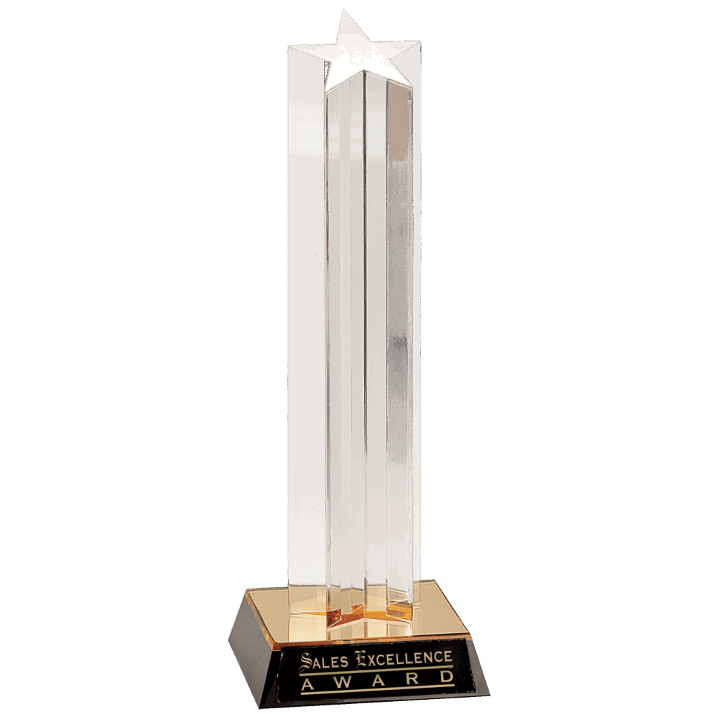 11" Clear Single Star Column Acrylic with Gold/Black Base