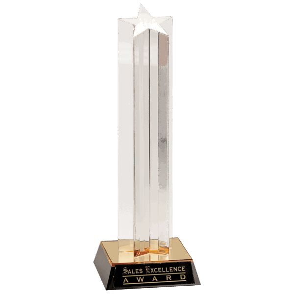 11" Clear Single Star Column Acrylic with Gold/Black Base