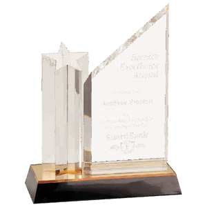 9" Clear Star Column Acrylic with Clear Plaque and Gold/Black Base
