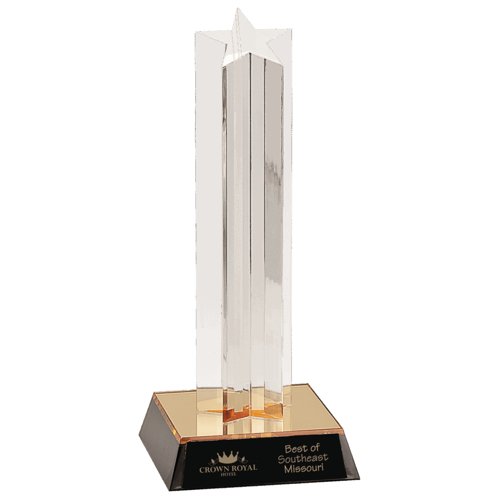 9" Clear Single Star Column Acrylic with Gold/Black Base