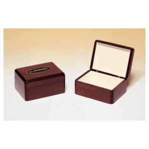 7" x 5" Rosewood Piano Finish Jewelry Box with Beige Felt Lining and Black Laserable Brass Plate