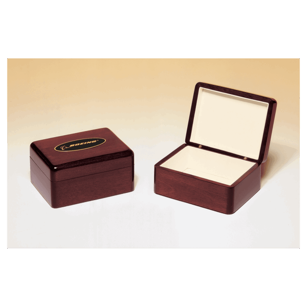 7" x 5" Rosewood Piano Finish Jewelry Box with Beige Felt Lining and Black Laserable Brass Plate