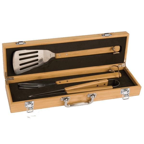 3-Piece Bamboo BBQ Set in Bamboo Case