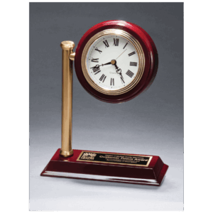 7" x 9" Rail Station Style Desk Clock on Rosewood Finish High Gloss Base, Black Plate