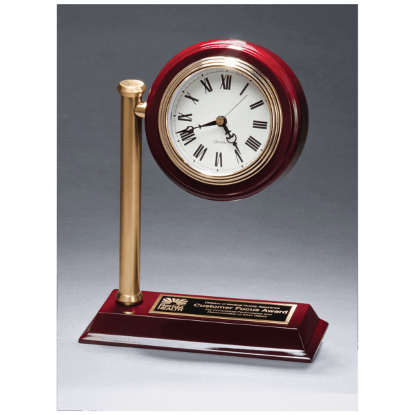 7" x 9" Rail Station Style Desk Clock on Rosewood Finish High Gloss Base, Black Plate