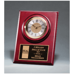 9" x 12" Cherry Finish Clock with 3 Hand Movement, Shelf Stand or Wall Mount with Black Laserable Plate