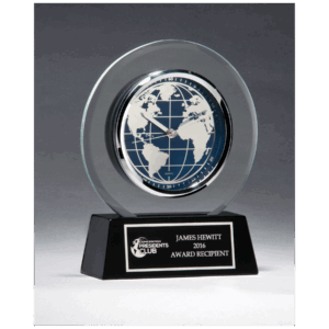 7 1/4" x 8 3/4" Glass Clock with World Dial on Black High Gloss Base, Black Plate