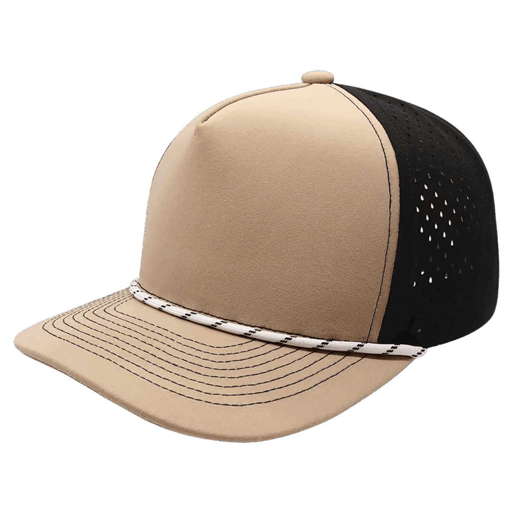 Desert Tan/Black with White Rope BrimCo 5-Panel Performance Hat