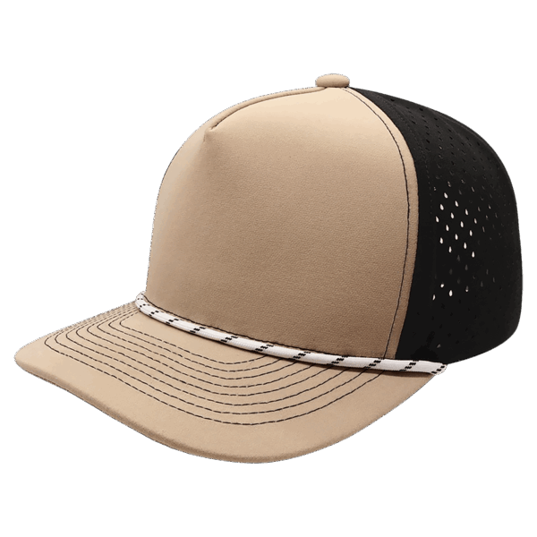 Desert Tan/Black with White Rope BrimCo 5-Panel Performance Hat