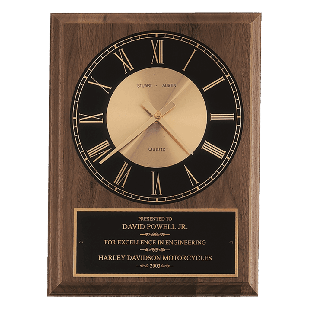 9" x 12" American Walnut Round Face Quartz Clock with Black Plate