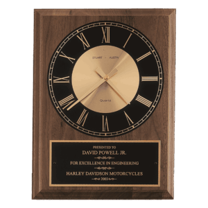 9" x 12" American Walnut Round Face Quartz Clock with Black Plate