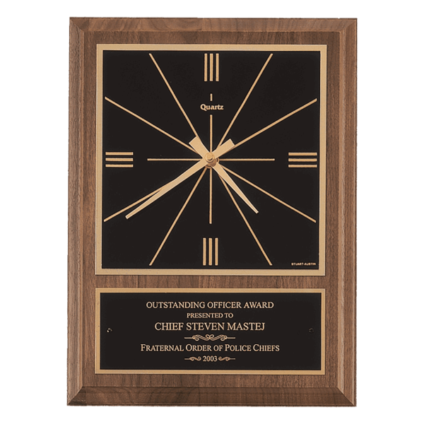 8" x 10" American Walnut Square Face Quartz Clock with Black Plate
